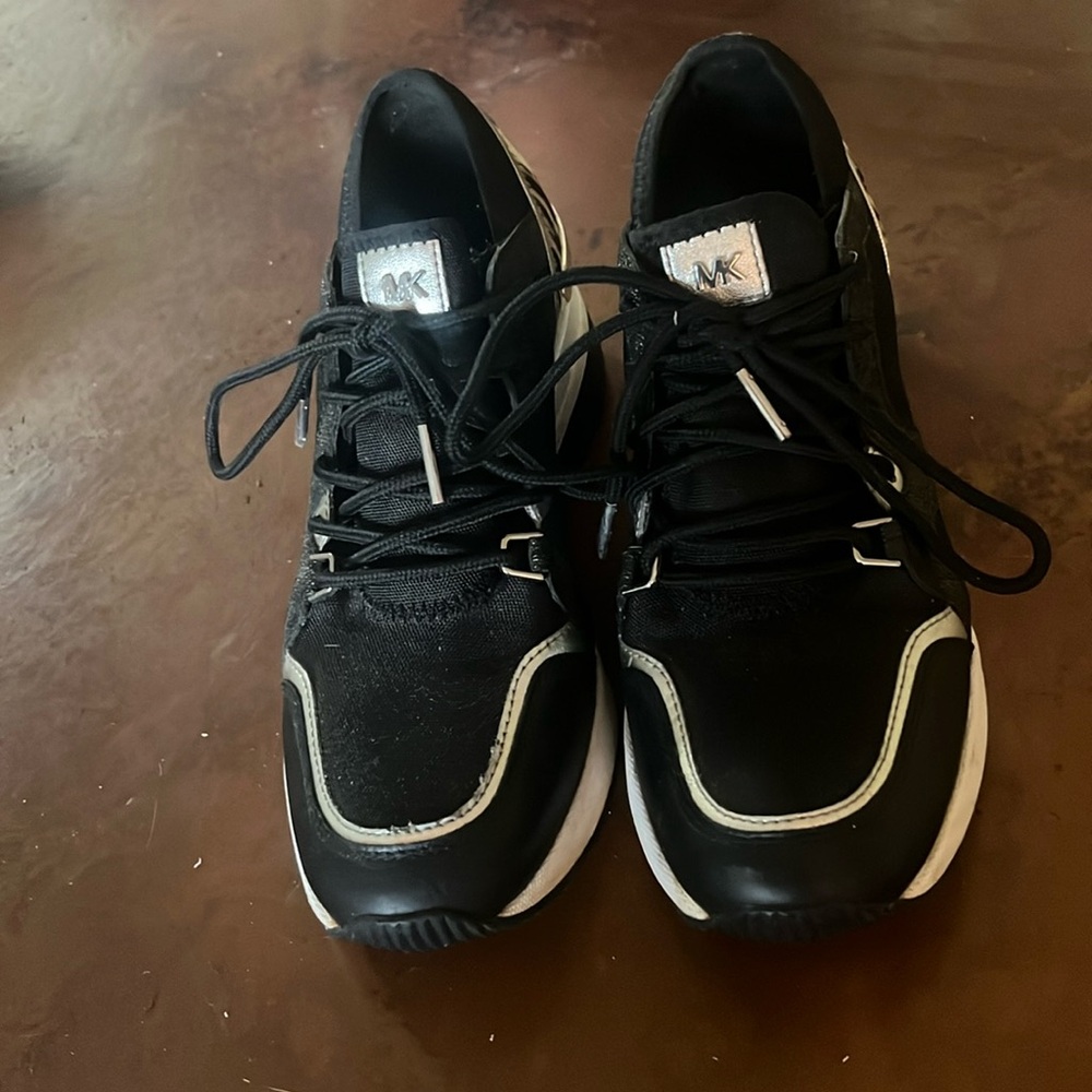 Michael Kors Black and white and animal design  in back wedge sneakers